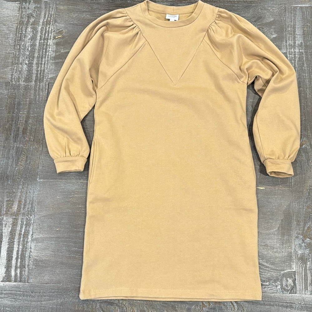 Aware by Vero Moda Sweatshirt Dress Pocket Dress Size XS Puff Sleeve Tan Comfy